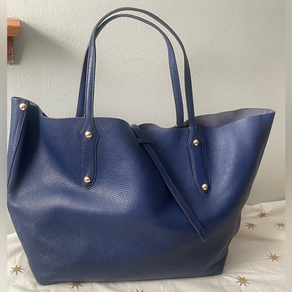 Large Annabel Ingall Blue Leather Tote Shoulder Bag Handbag - Picture 2 of 11